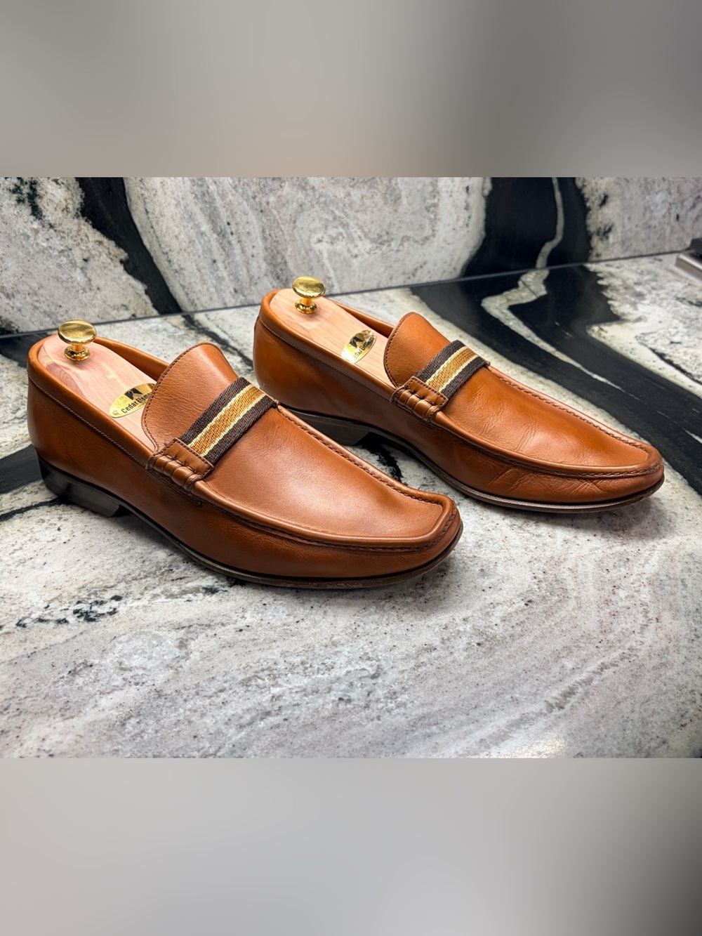 Barrett Cognac Leather Loafers Made In Italy Mens 9.5 Luxury Designer Shoes